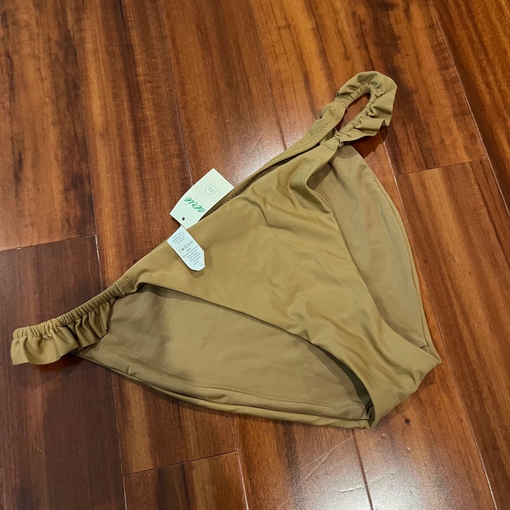 Aerie Tan Bikini Bottom Khaki Ruffle Hip String Swim Classic New Size Medium